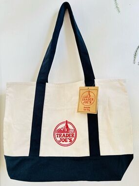 Trader Joe's Navy Blue Large Canvas Tote Bag